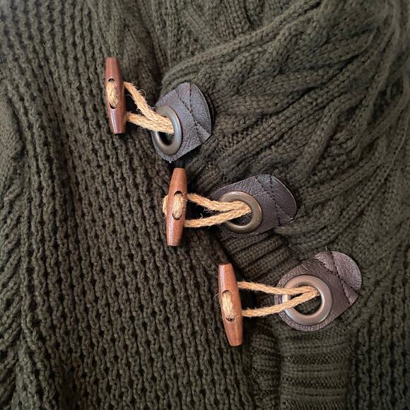 Leif Nelson Cardigan with Stand-Up Collar Forest Green Fisherman Irish Large - Picture 4 of 10